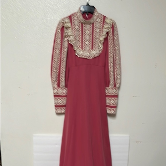 70s Pink and Cream Ruffled Tiered Maxi Dress - Picture 2 of 9